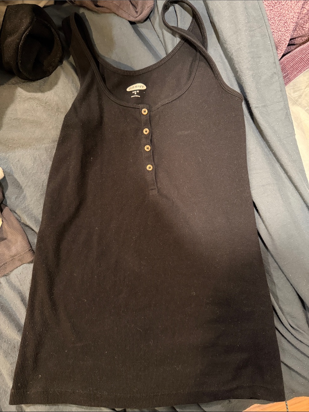 Old Navy Black Ribbed Henley Tank